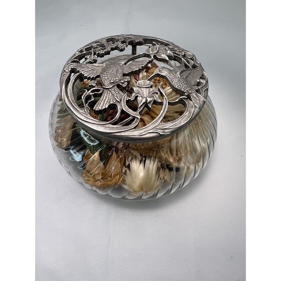 Vintage Rawcliffe Pewter 1989 Decorative‎ Metal Potpourri Dish Birds & Flowers - Picture 1 of 7